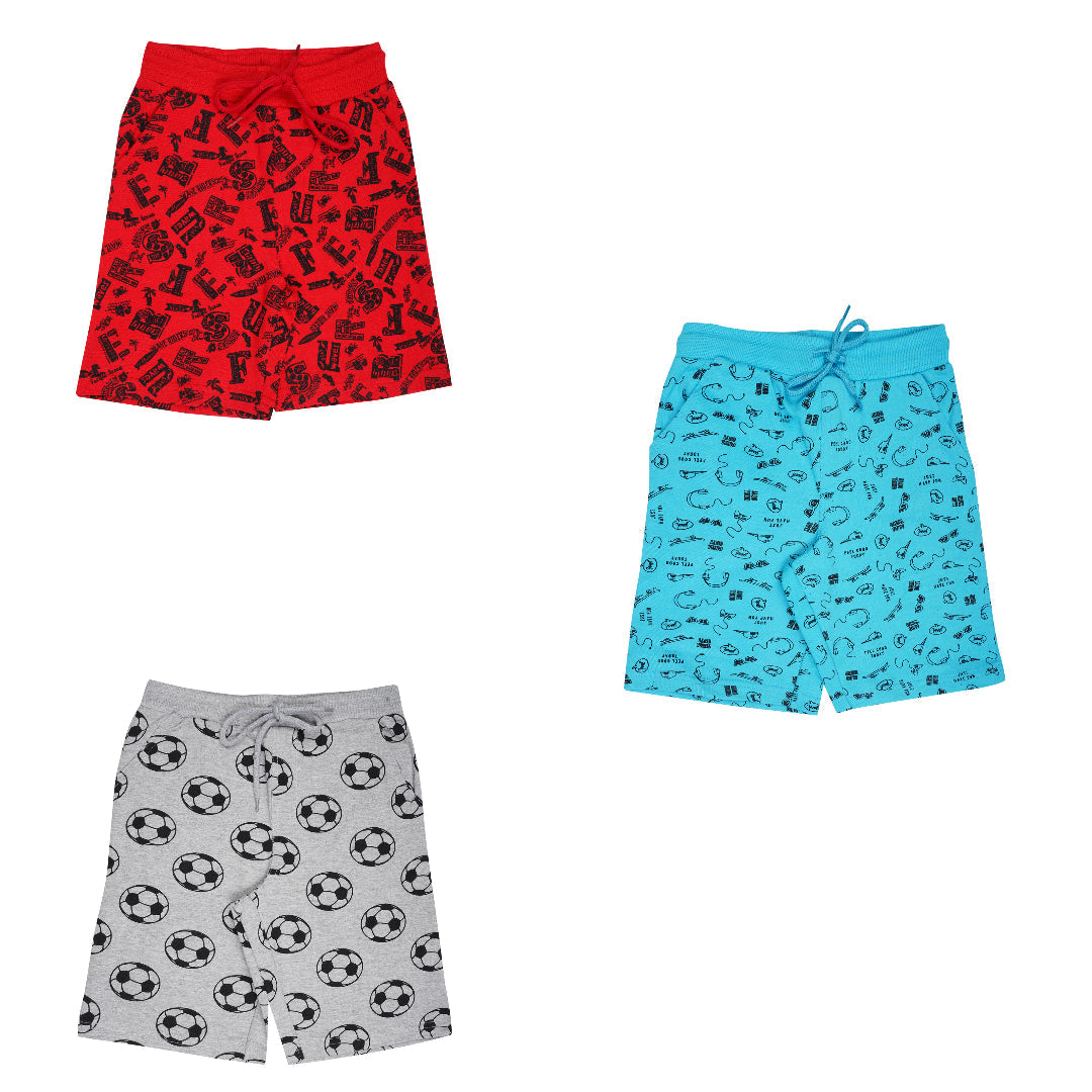Yalzz Short For Boys Casual Printed Pure Cotton Multicolor Pack of 3