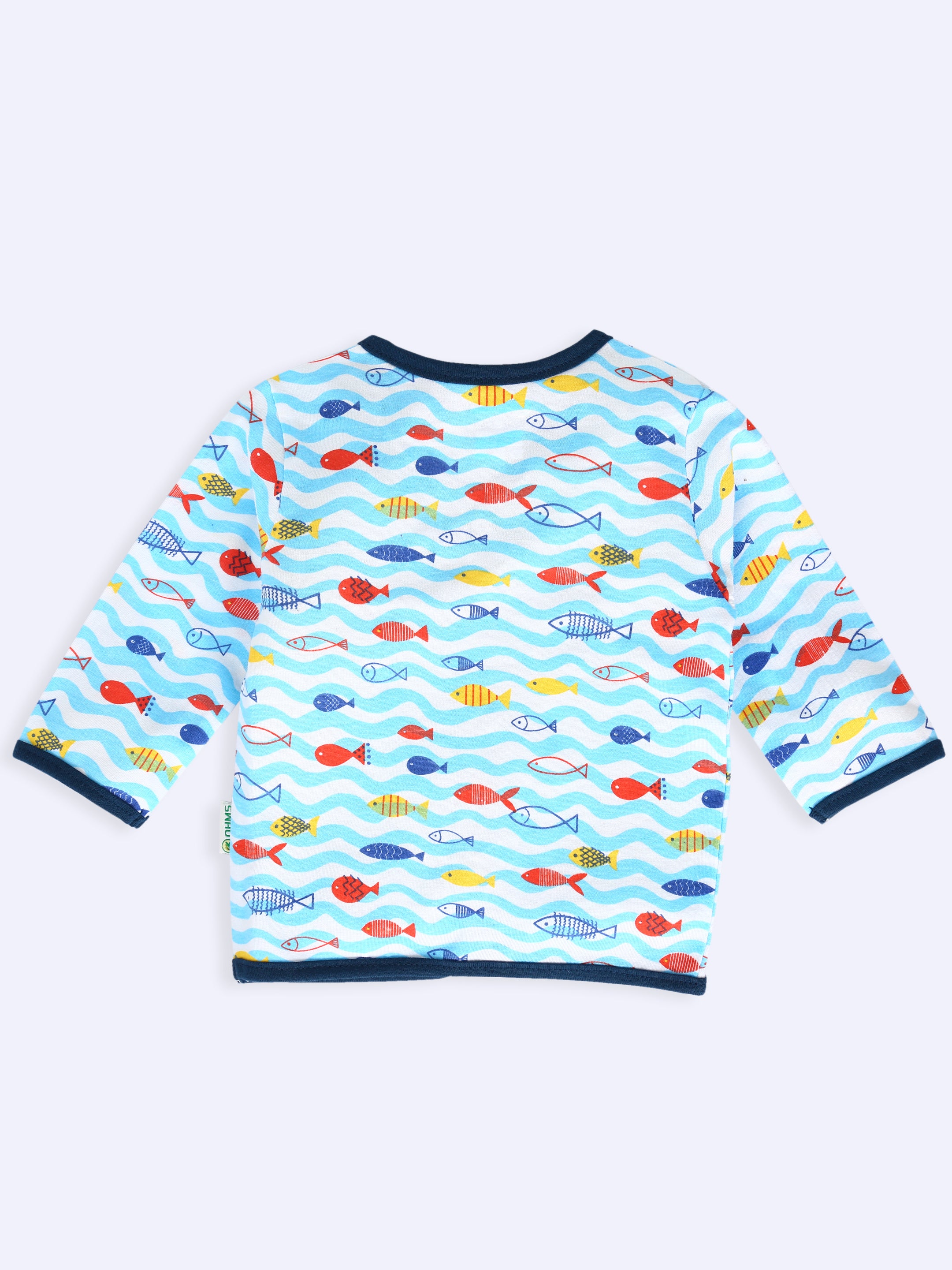 OHMS Baby Boys & Baby Girls Printed Pure Cotton Front Open Fullsleeve Tshirt (Multicolor, Pack of 3)