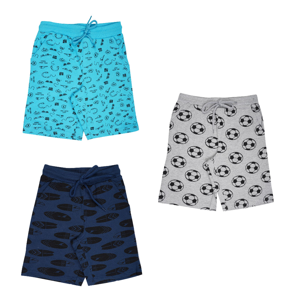 Yalzz Short For Boys Casual Printed Pure Cotton Multicolor Pack of 3