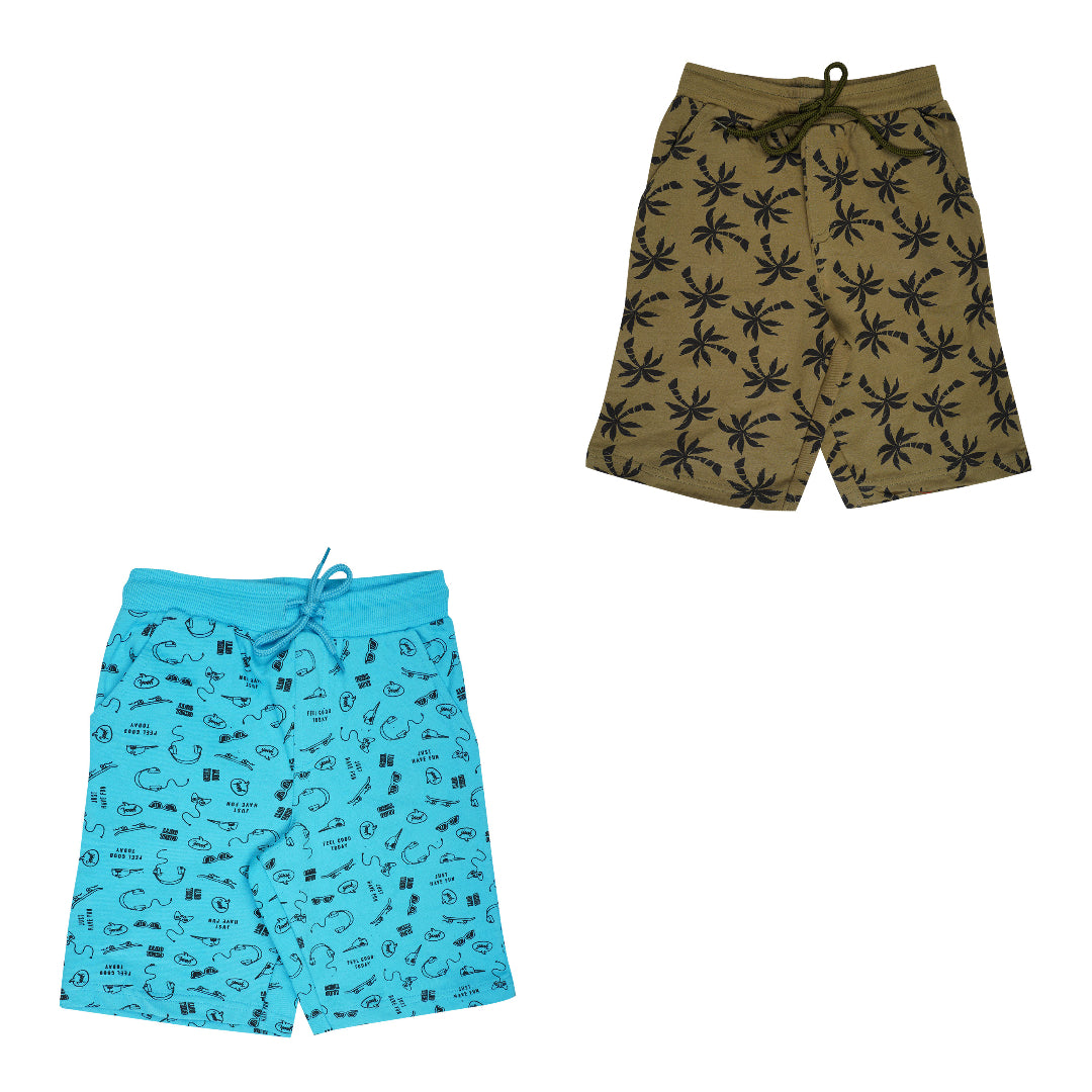Yalzz Short For Boys Casual Printed Pure Cotton Multicolor Pack of 2