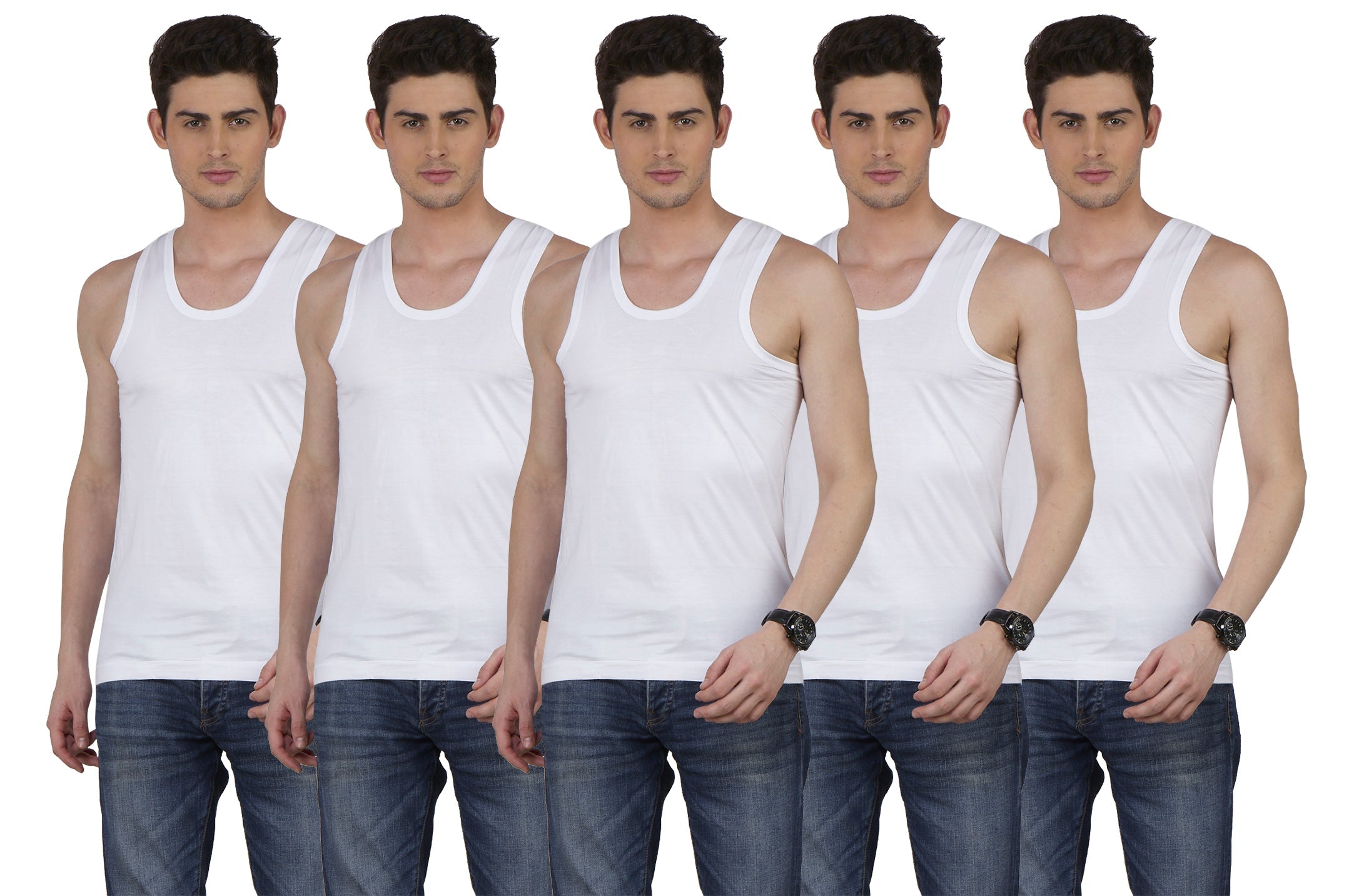 IDEAL Sleeveless White Vest for Men 100% Pure Combed Cotton & U-Neck Pack of 5