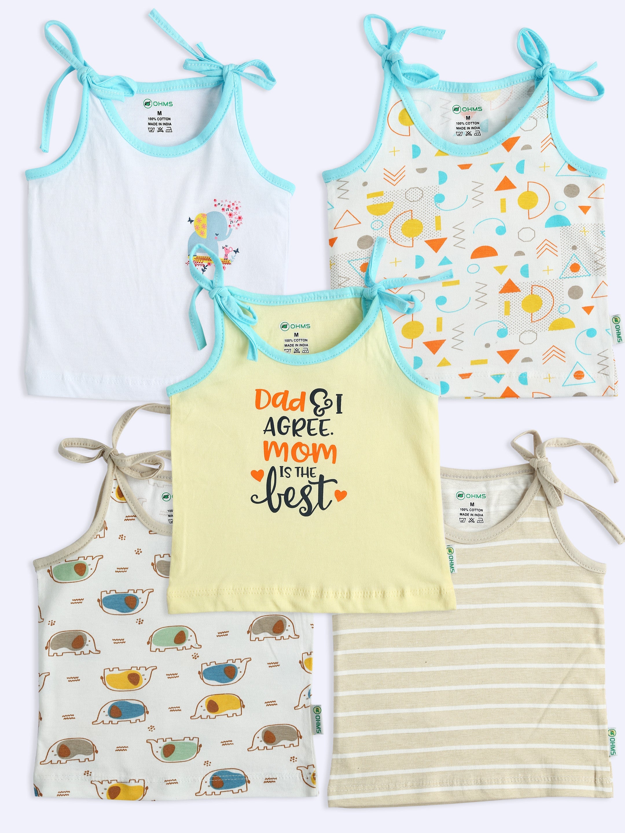 OHMS Vest For Baby Boys & Baby Girls Pure Cotton (Multicolor, Pack of 5)