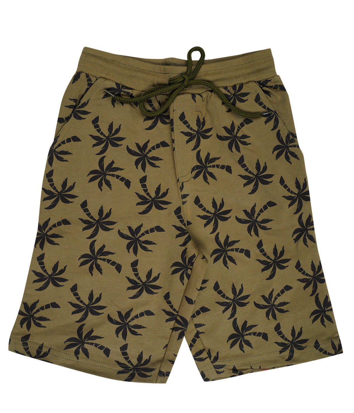 Yalzz Short For Boys Casual Printed Pure Cotton Olive Pack of 1