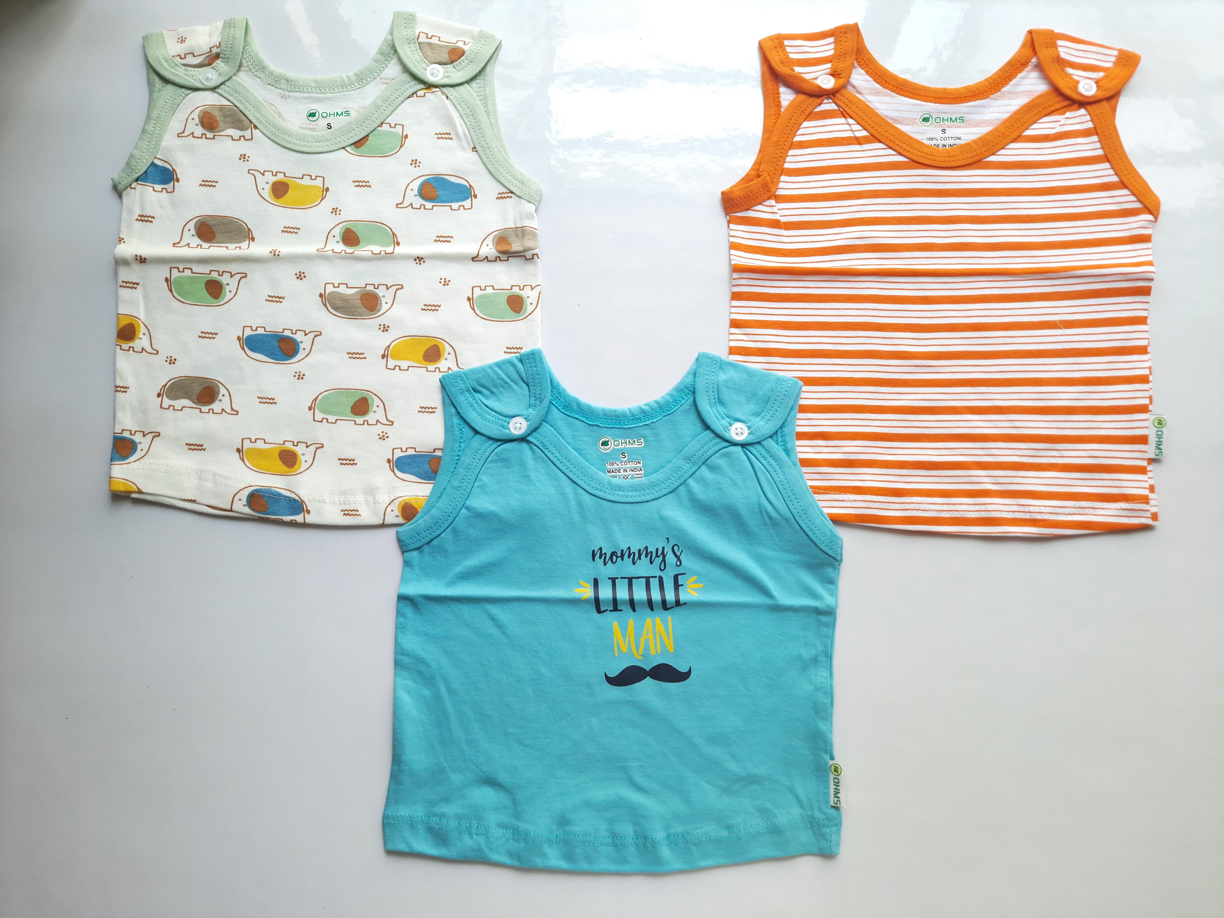 OHMS Baby Shoulder Button Tops Vest Pack of 3