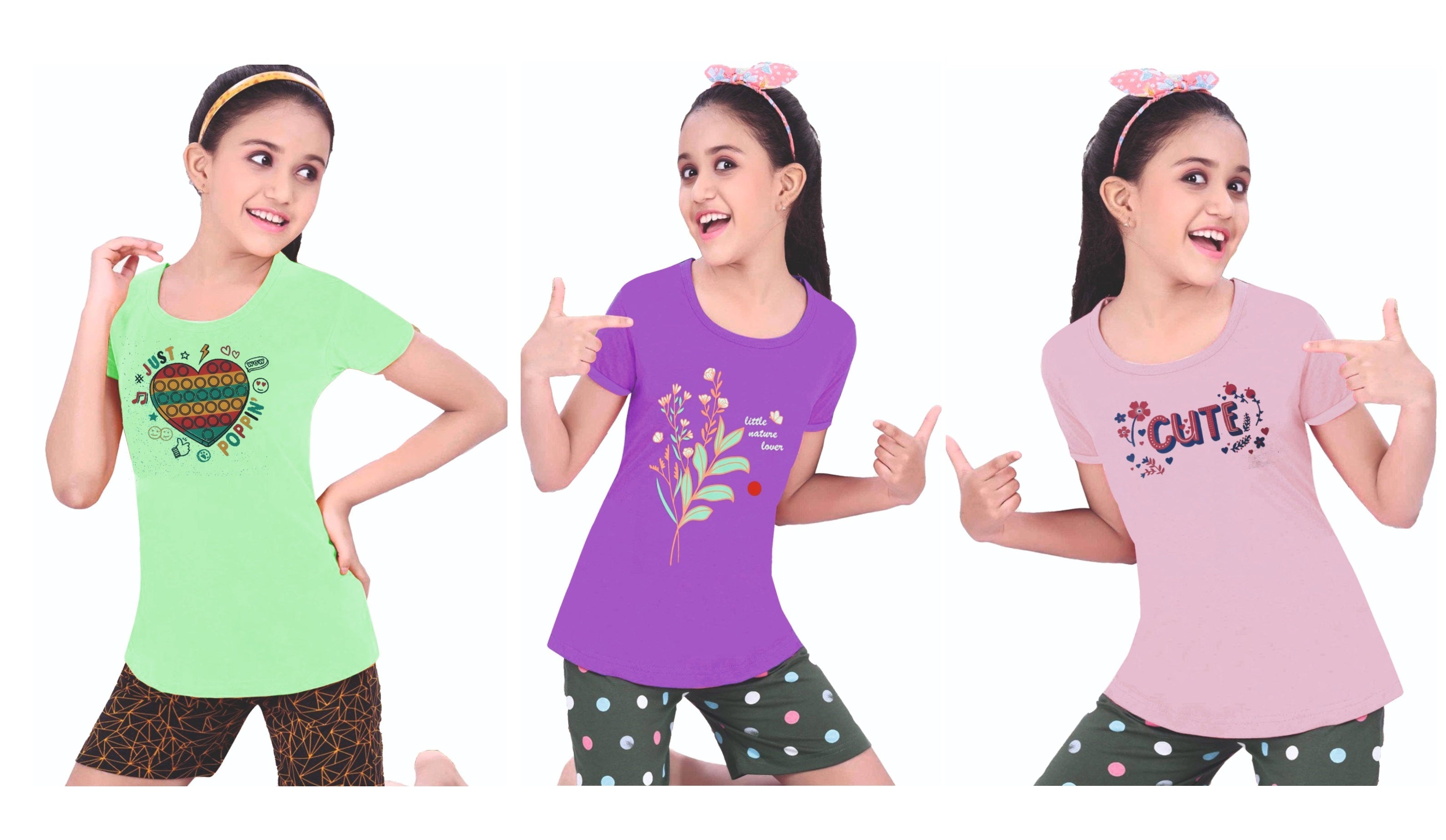 Girls Cotton fancy printed Tshirt Pack of 3