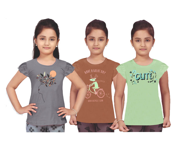 Girls Cotton fancy printed Tshirt Pack of 3