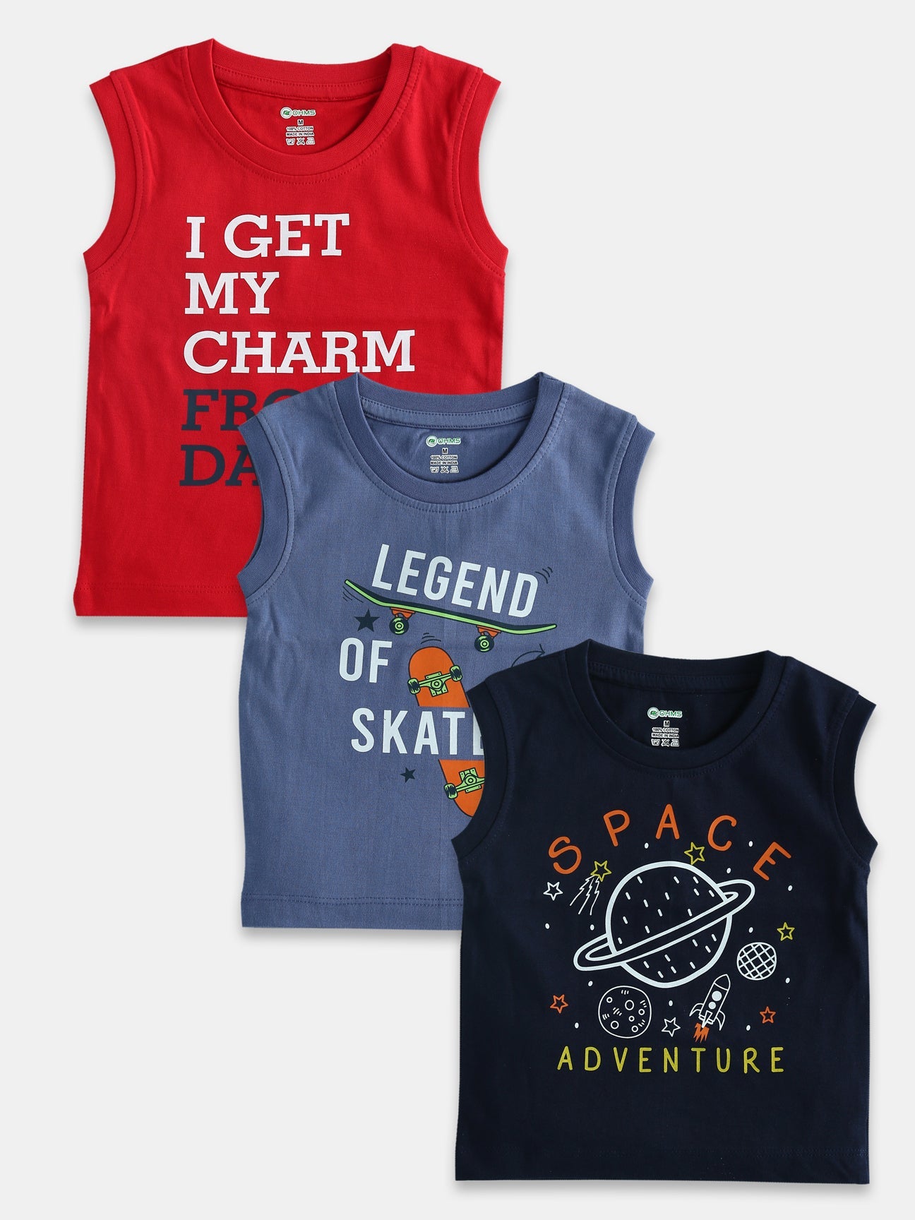 OHMS Boys Casual tops  sleeveless Vests 4013 Pack of 3