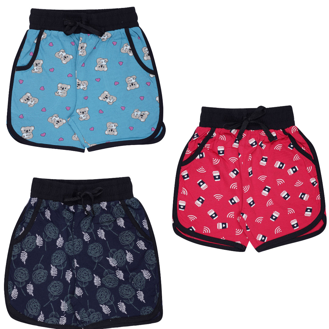 Yalzz Short For Girls Casual Printed Pure Cotton Multicolor Pack of 3