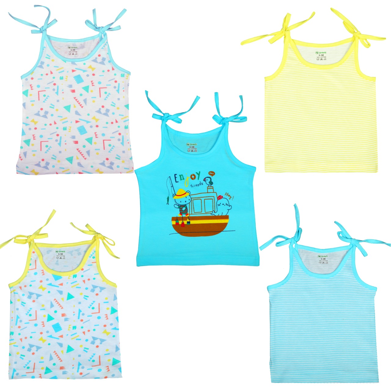 Kids Summer sleeveless cotton vests Pack of 5