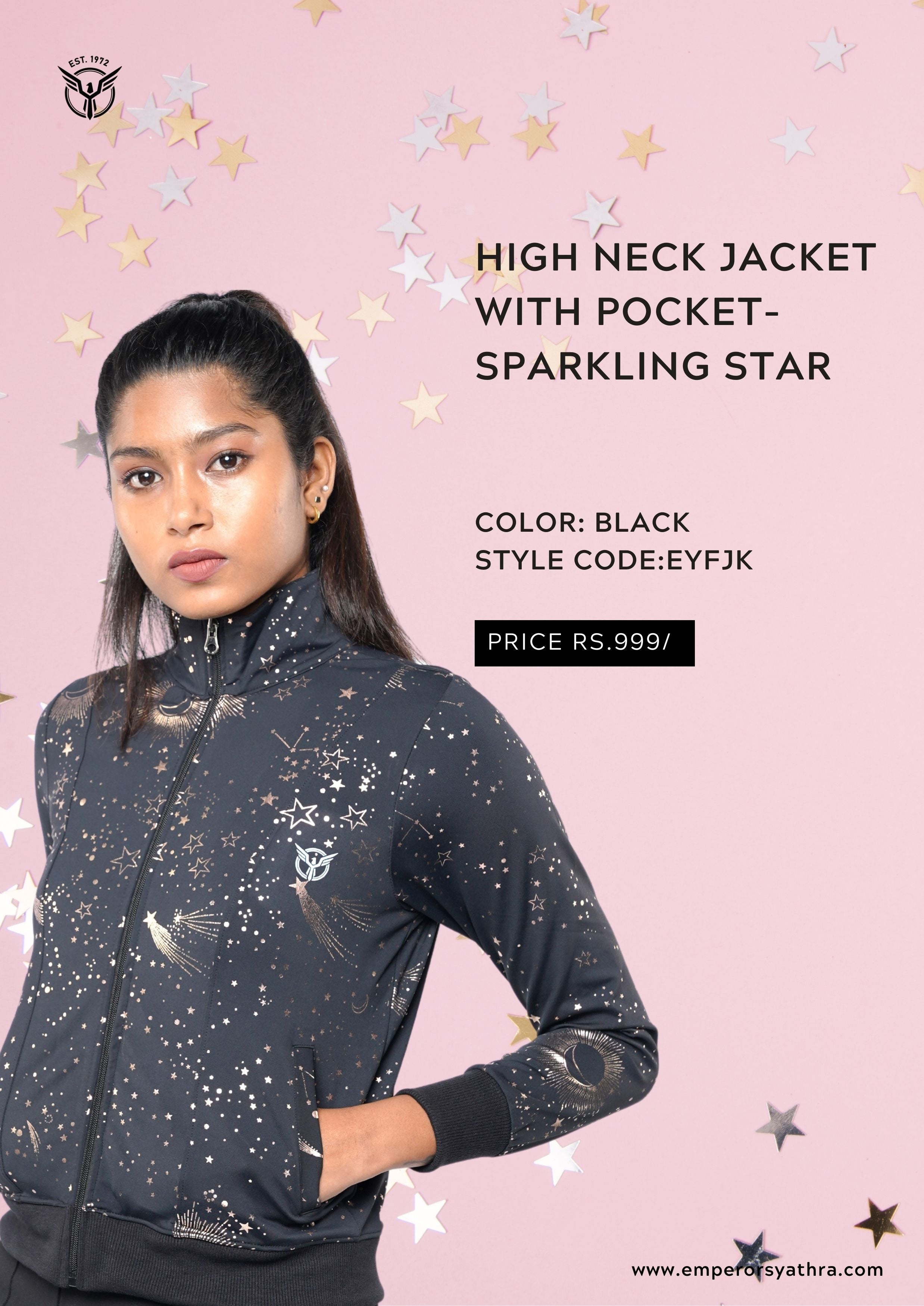 Women High Nack Jacket With Pocket- Sparkling Star