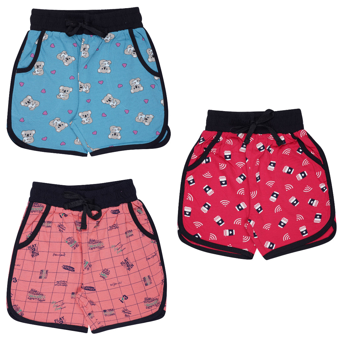 Yalzz Short For Boys & Girls Casual Printed Colorblock Pure Cotton Multicolor Pack of 3