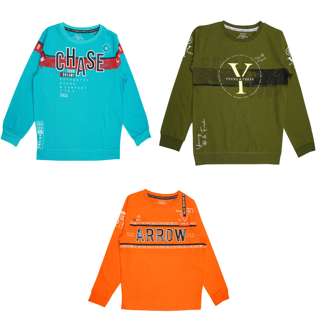 Yalzz Boys Printed  Warrior T Shirt Multicolor Pack of 3