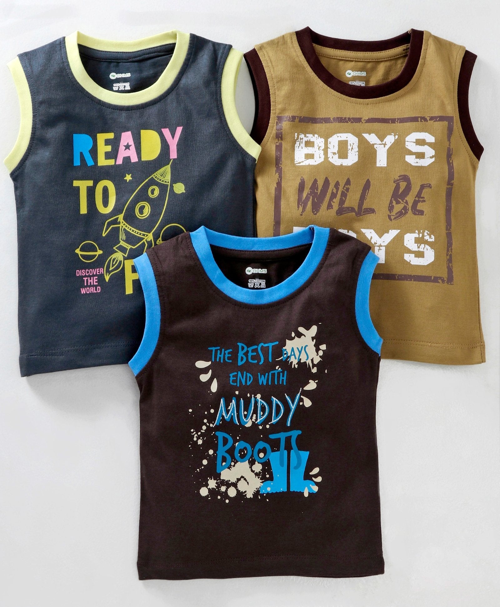 Boys Casual tops  sleeveless Vests Pack of 3