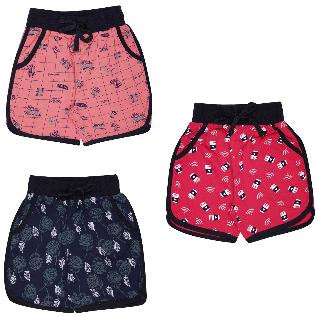 Yalzz Short For Girls Casual Printed Pure Cotton Multicolor Pack of 3