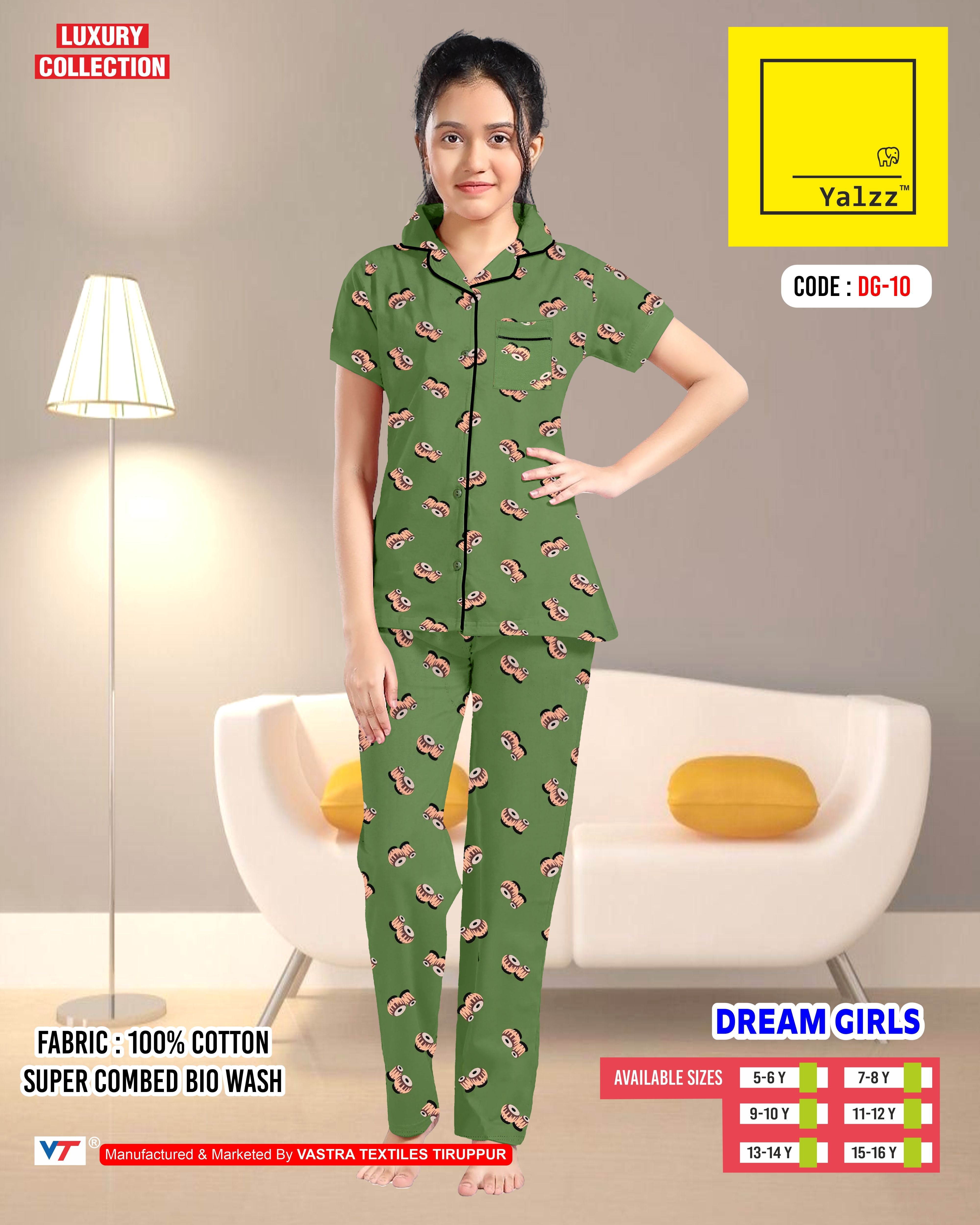VT Brands Girls Printed Top & Pyjama Set