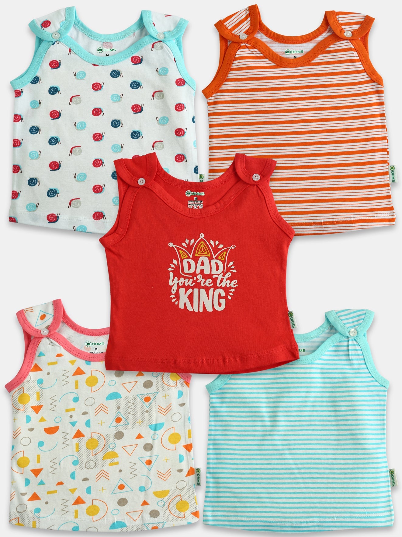 OHMS Baby Shoulder Button Tops Vest Pack of 5