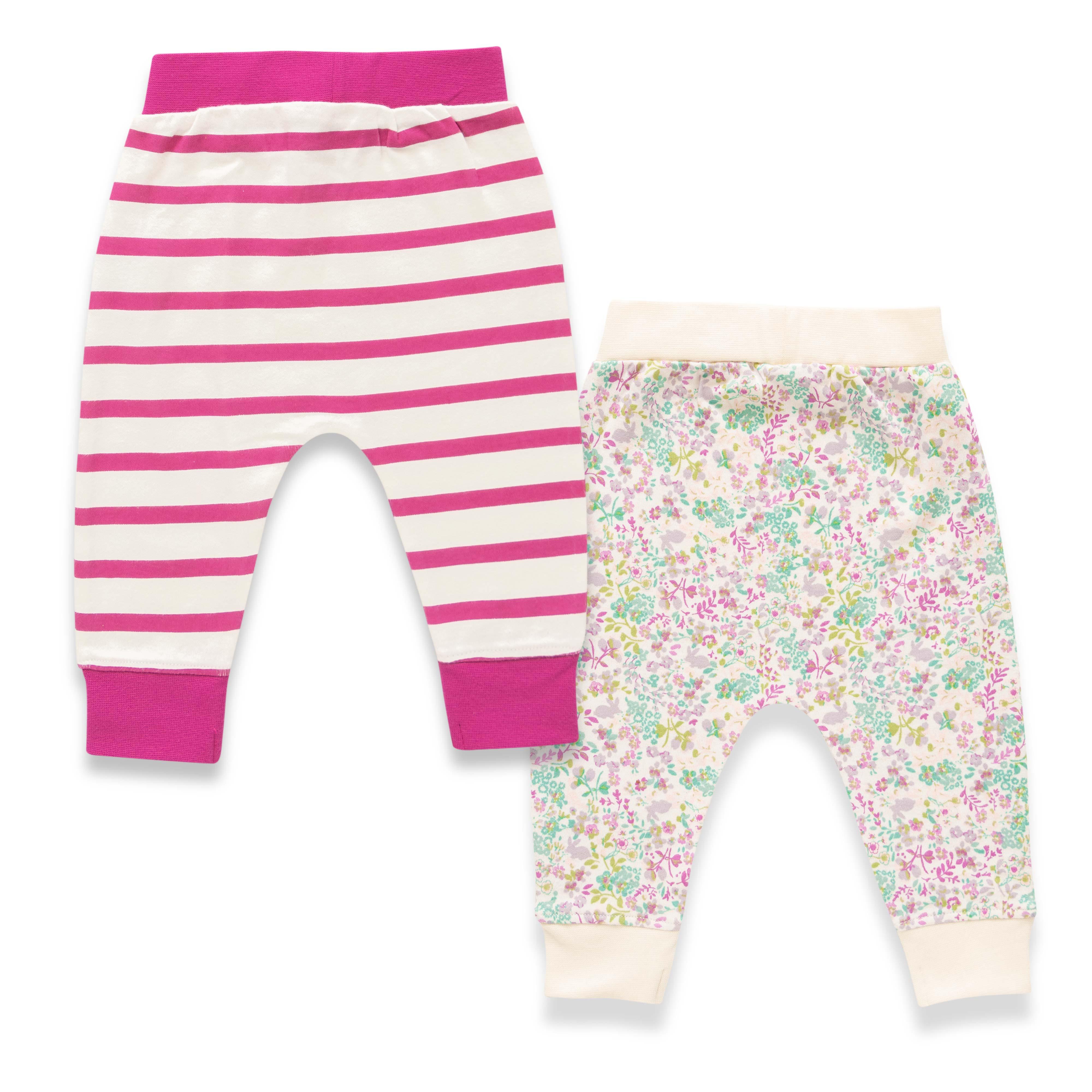 Baby Girls All Over Printed & Striped Combo Pants
